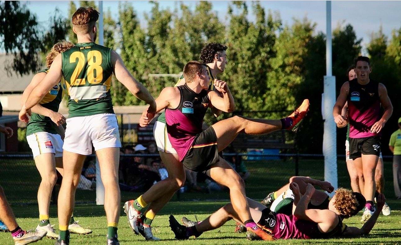 Lachie Riley snaps for goal