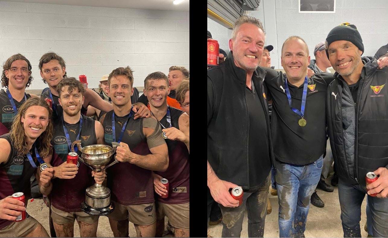 Players and coaches in the rooms after the game