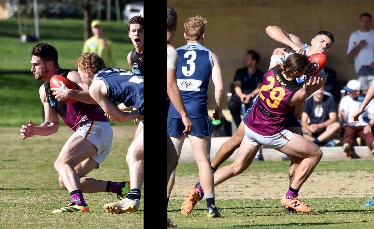 Team leaders Brede Seccull and Will Paul (29) in robust action