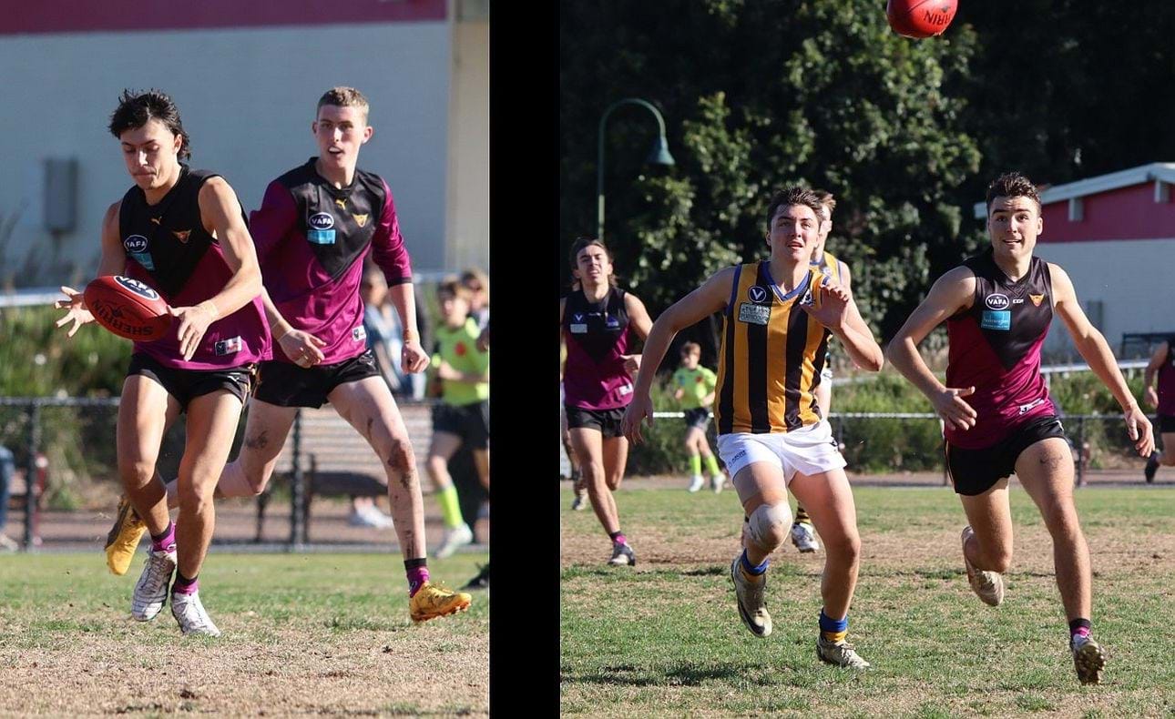 Forwards Jack Kennedy and Liam Riedel all eyes on the ball