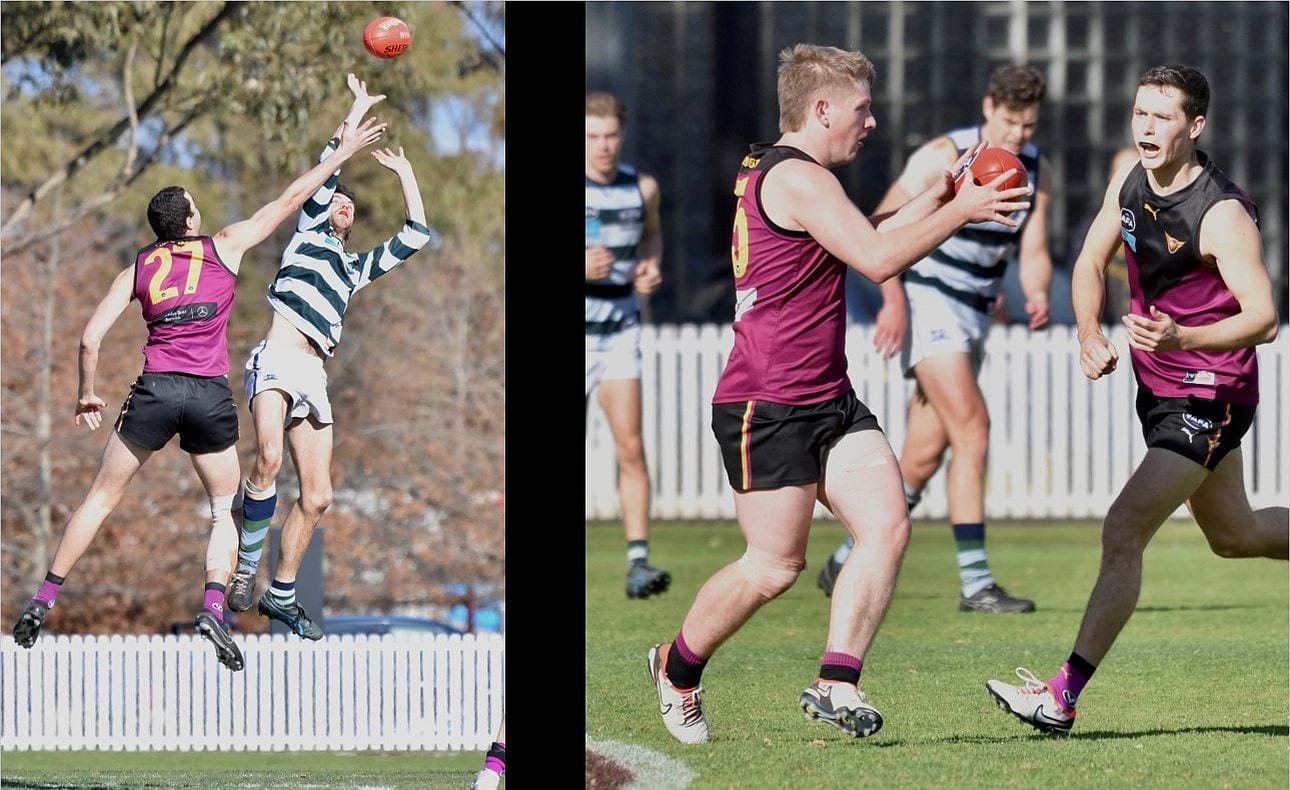 Jack Bell (27) in ruck, Liam Kirkwood-Scott and Max Sinclair in defence