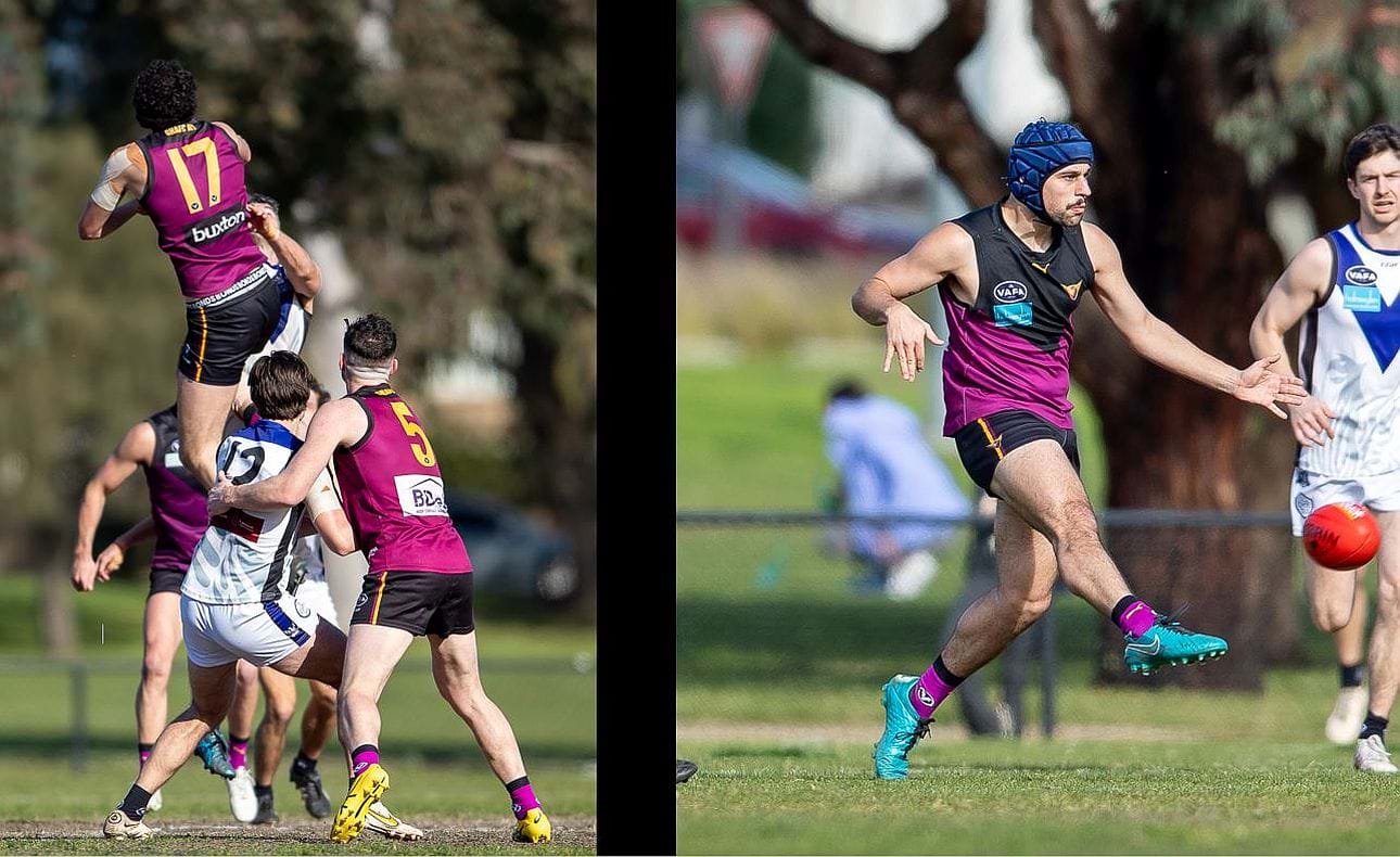 A massive leap from ruckman Jack Bell (17) and a delivery from the Chef, Corey Connelly