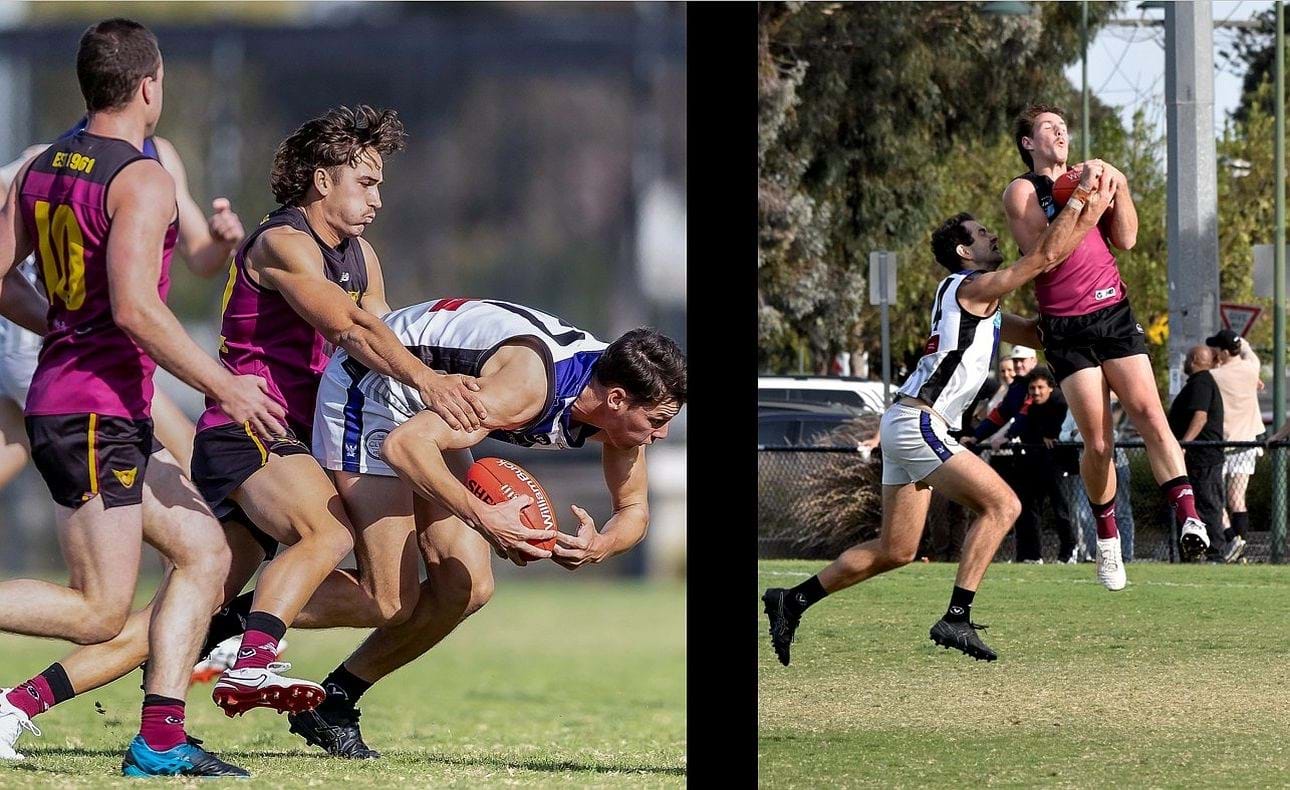 Ned Conway applies the pressure and Harrison Jones takes a strong chest mark