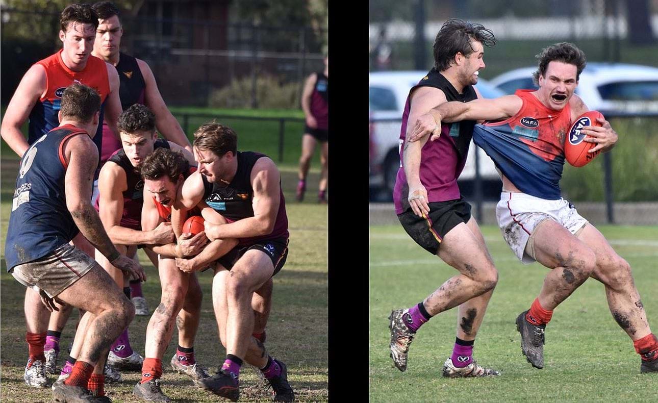 Peter Gleadhill and Jack Munro in tackling action
