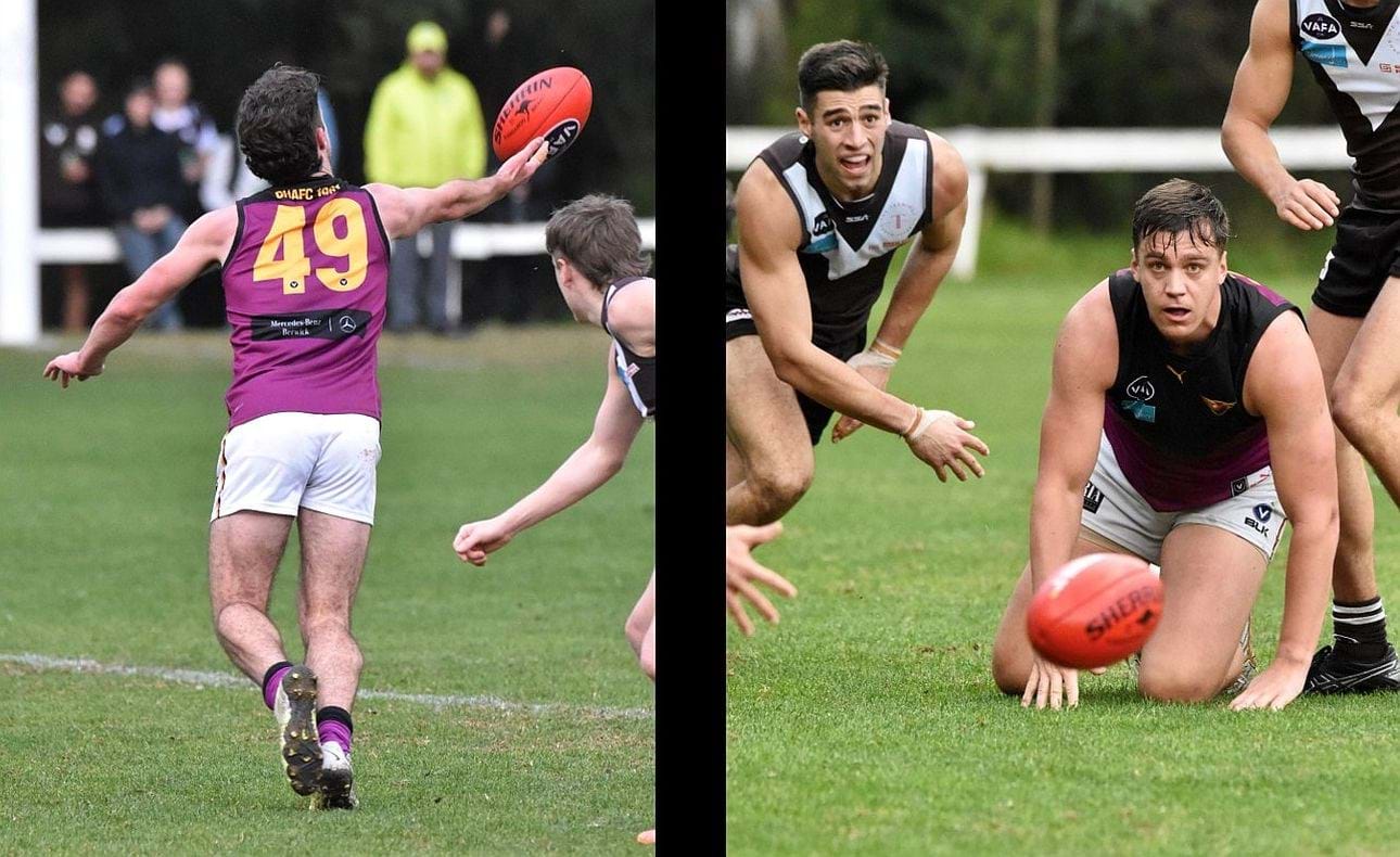 Tom McPhee (49) putting fingertips to work, Lachie Treverton on bended knee