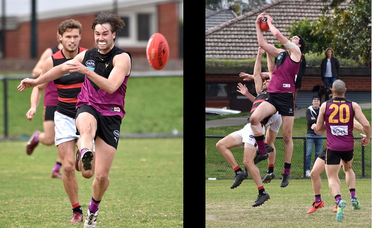 Jack Munro kicks away and Jack Bell takes a strong mark