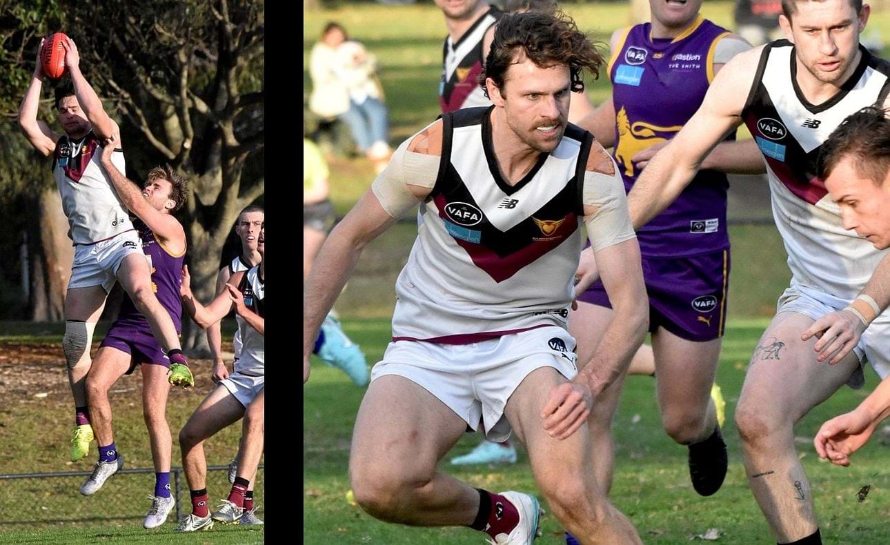 Skipper Brede Seccull led from the front as always, here with a strong mark; defenders Will Paul and Durras Seccull proved hard to pass, with Collegians kicking only a solitary goal to the Bloods ten after quarter time