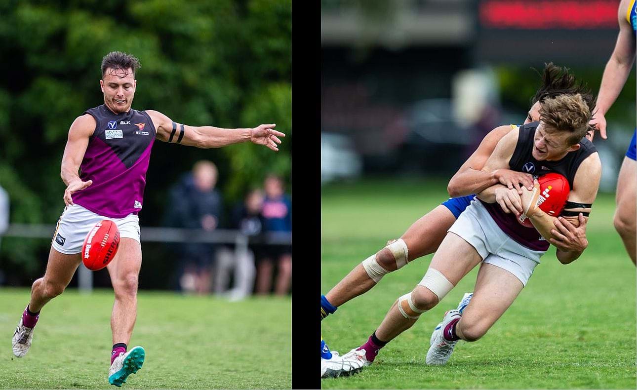 Emilio Bitters is free, but Rayner Seccull braces himself, caught up in a tackle