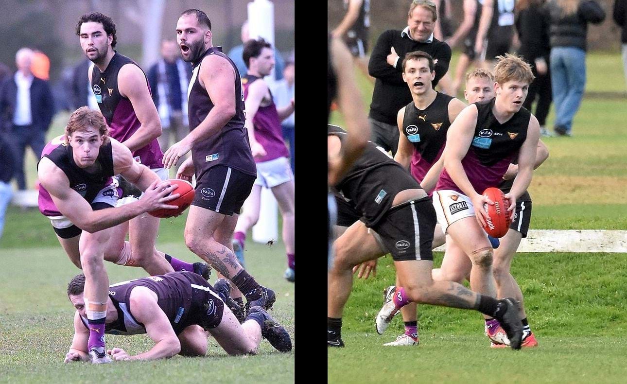 Hugo Lynch and Liam Kirkwood-Scott break from defence