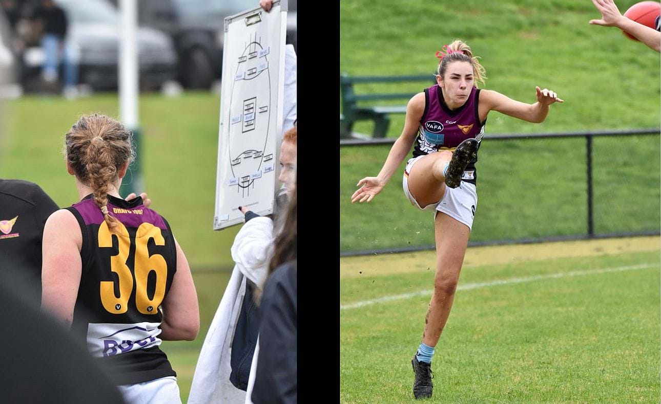 The back of Ceridwen Speak (36) and the dash of Taylah Vines-Chapple