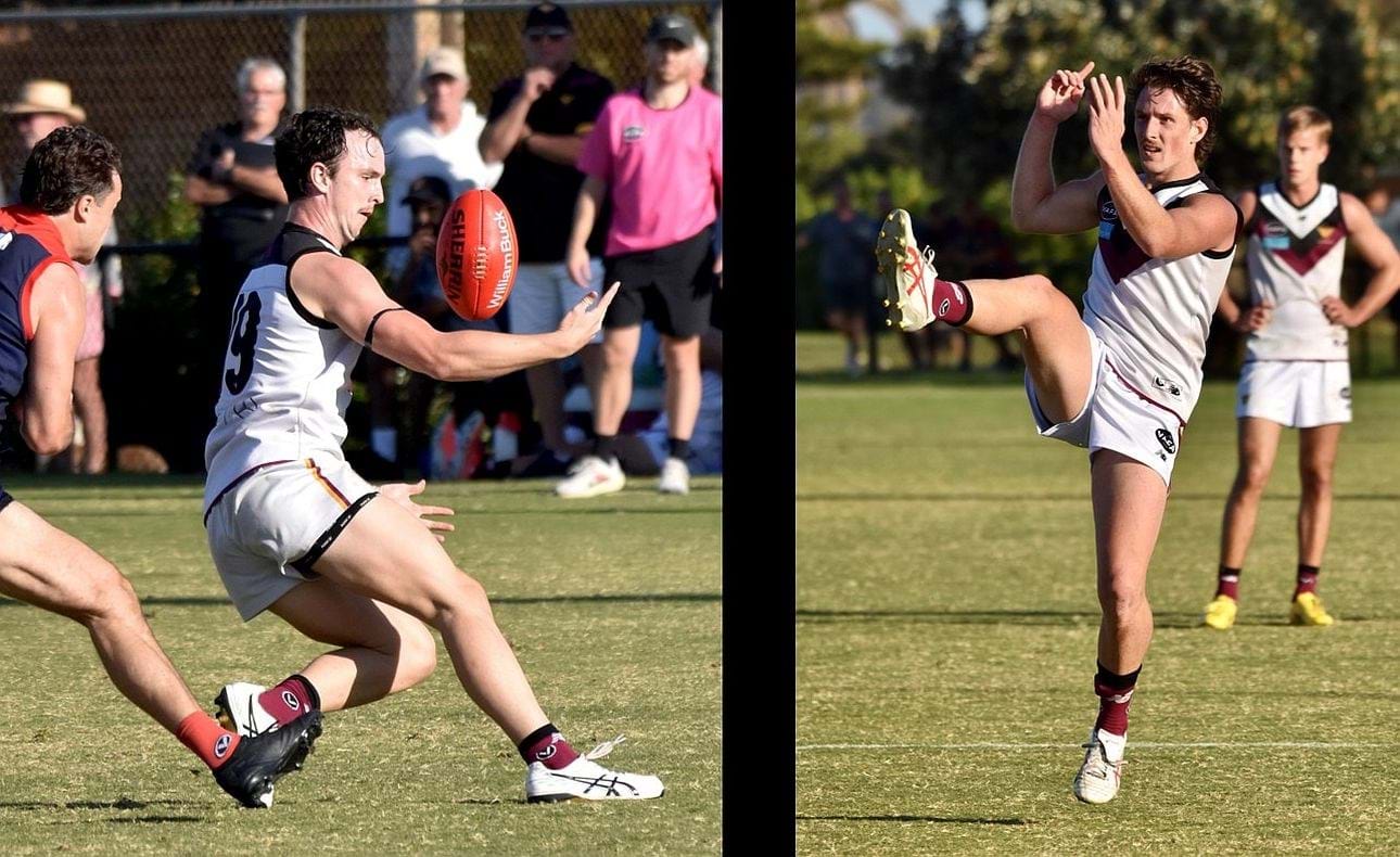 Jake Black gathers under pressure, Harrison Jones kicks for goal