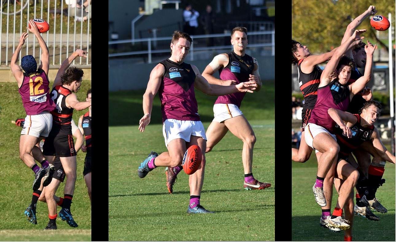 Corey Connelly (12), Harrison Jones and Max Walstab in the thick of the action