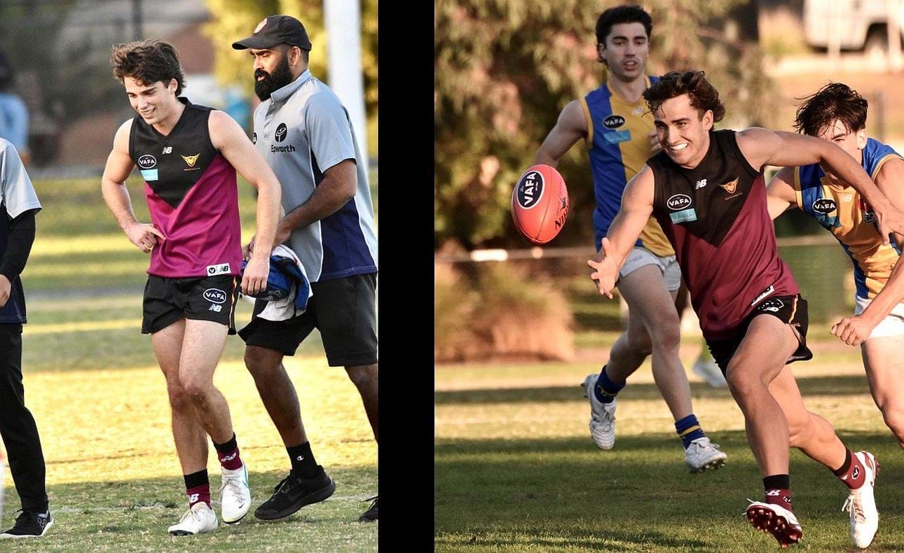 Physio Av Kumar keeps a close eye on Noah Higgins, Ned Conway dashes away yet again