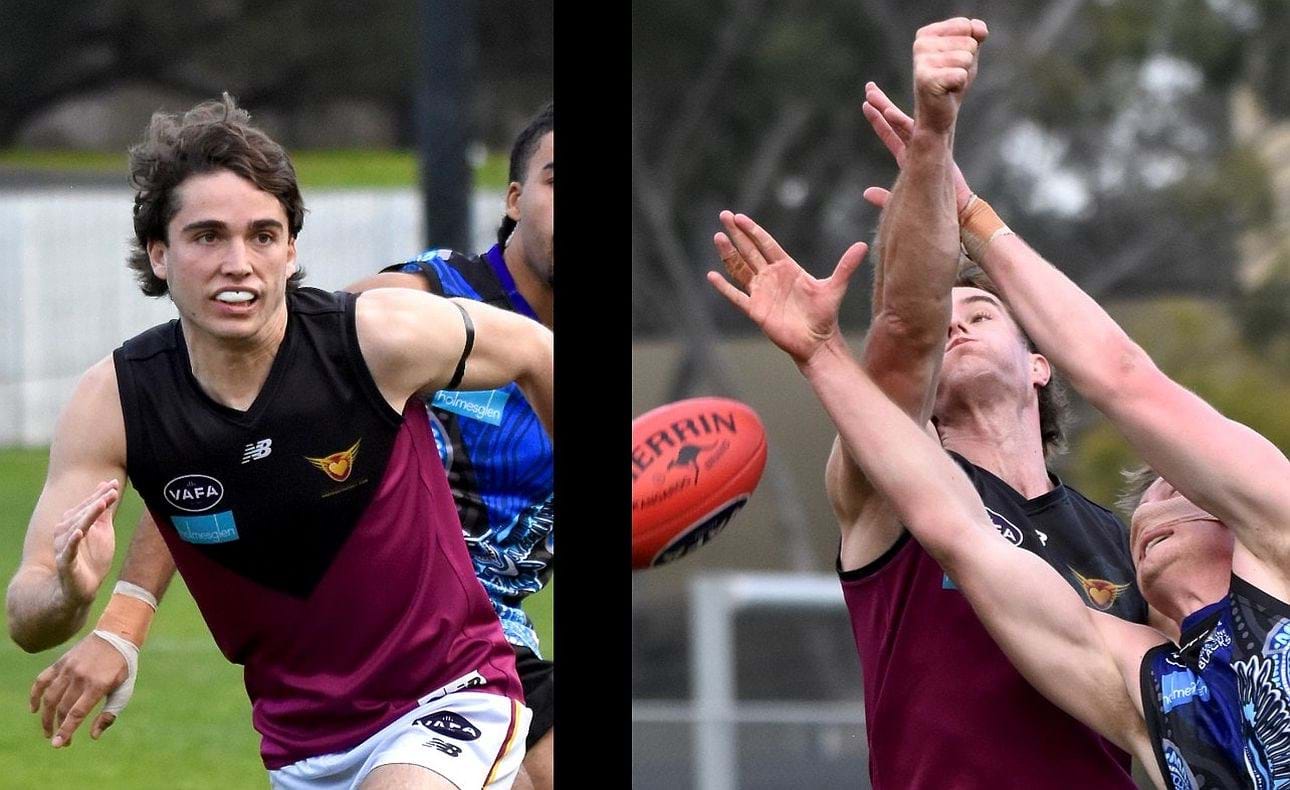 Noah Higgins on his wing and the long arm of full-back Hugo Lynch makes another spoil