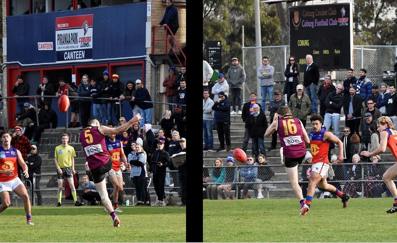 The Seccull brothers Brede (5) and Rayner (16) take their kicks along the wing