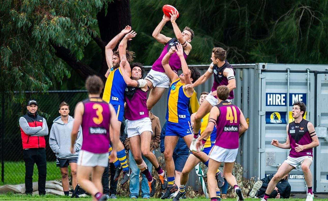 A big leap from Riley Thompson above team mates Jack Bell and Brodie Steele, while Joel Constable awaits behind in wonder