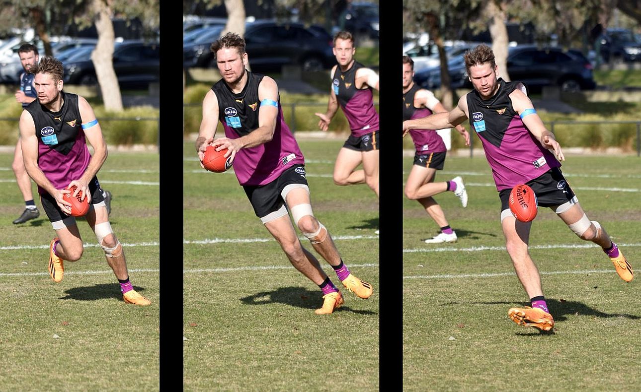 Sam Gilbert sweeps down the wing and on to his left foot in his second game for the season