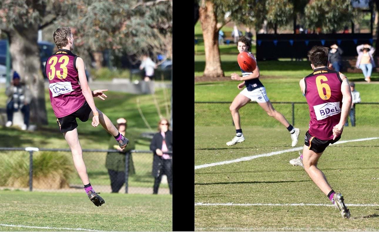 James Connell (33) and Josh Gasparini (6) kick away
