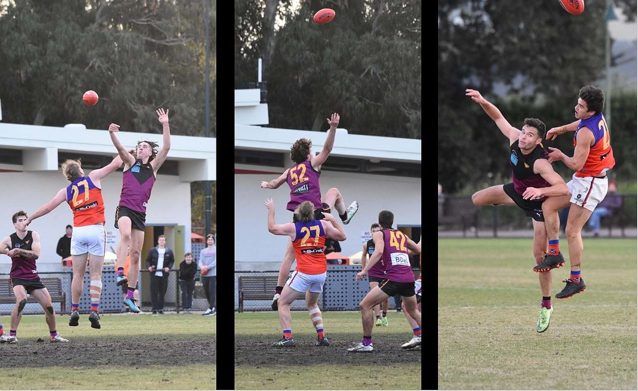 High flyers Nathan Dowsett, Austin Bradtke (52) and Sam Loewe in action