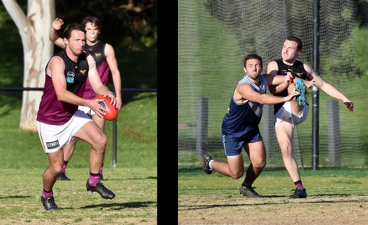 Peter Gleadhill and Max Sievers line up their left foot kicks