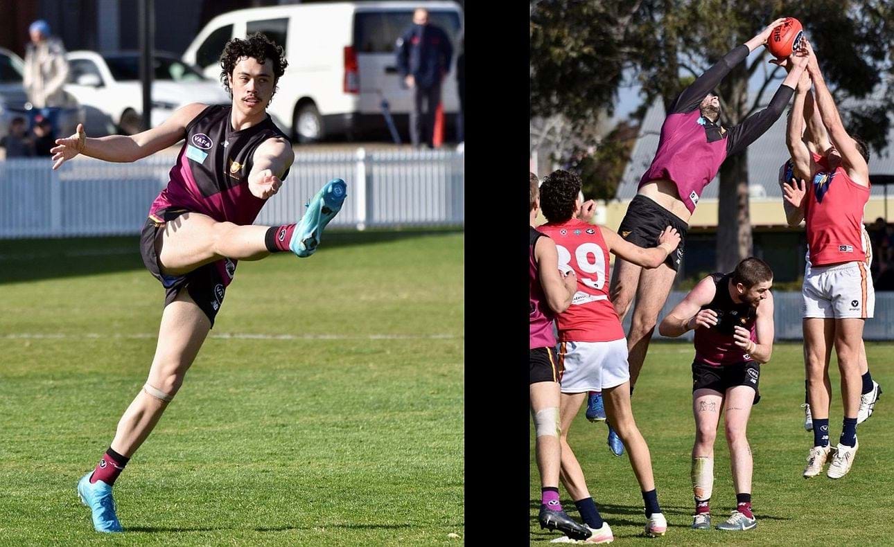 Josh Docking on his wing and Jack Bell towering over team mate Durras Seccull