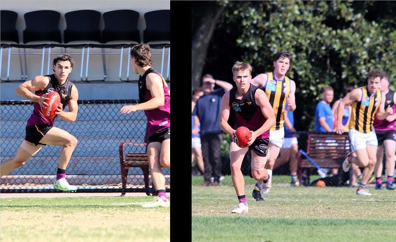 U19s Nick Giustiniano and George Brayshaw make a dash for it