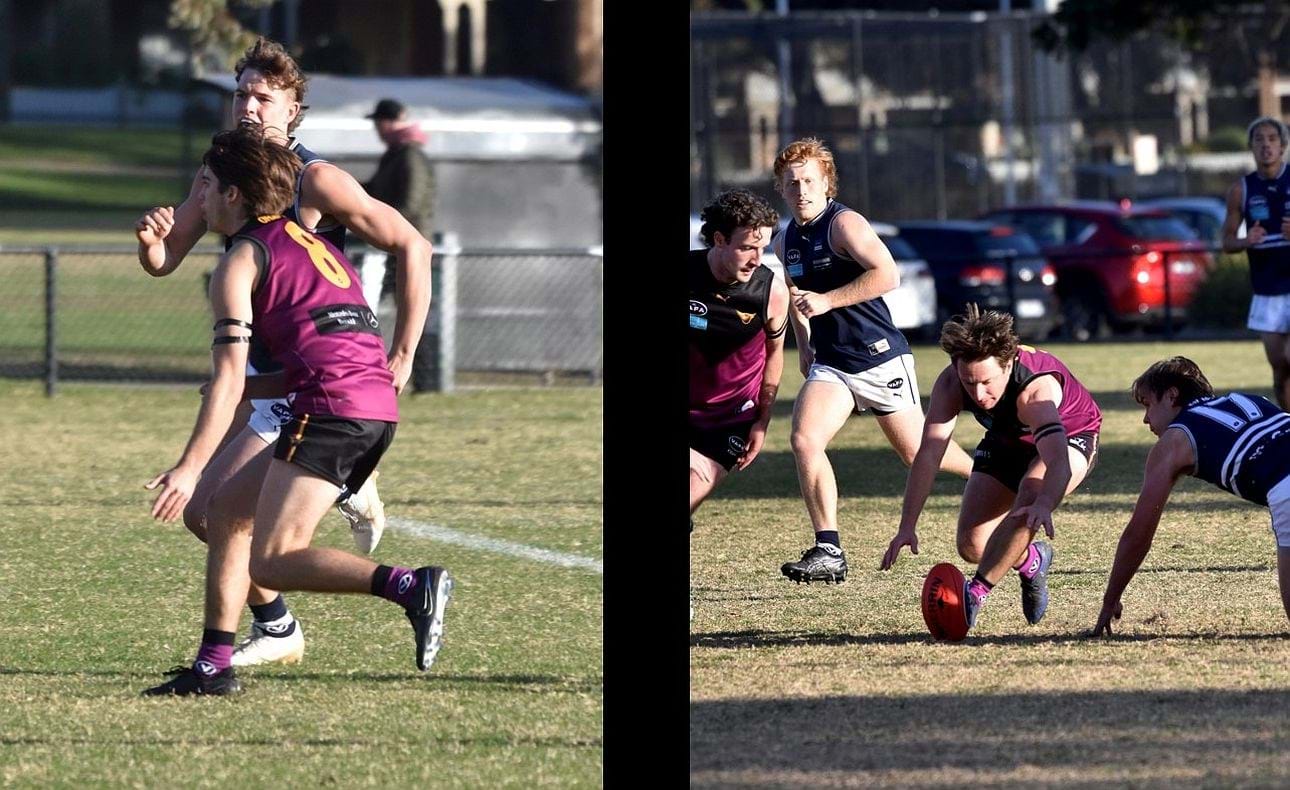 Noah Higgins (8) and Peter Gleadhill at ground level