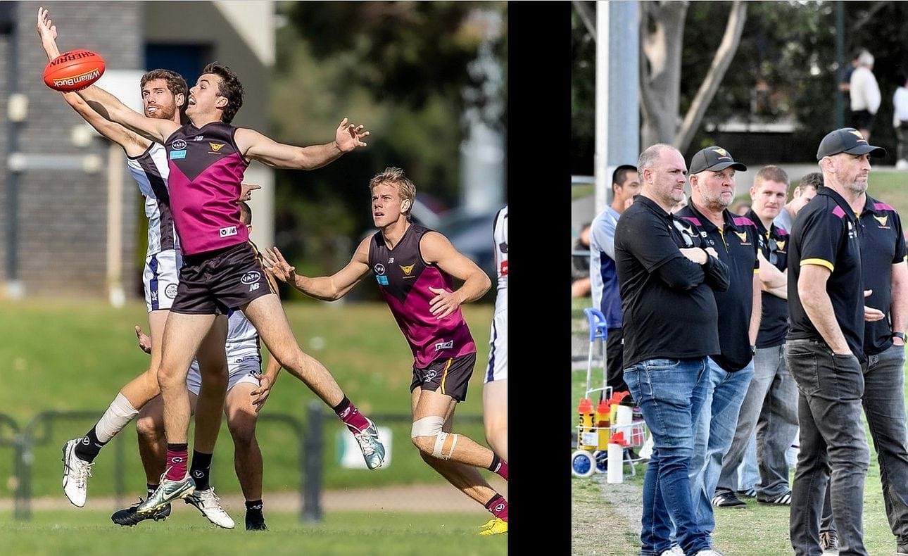 Lachie Vaughan in front as a solemn bench watches on
