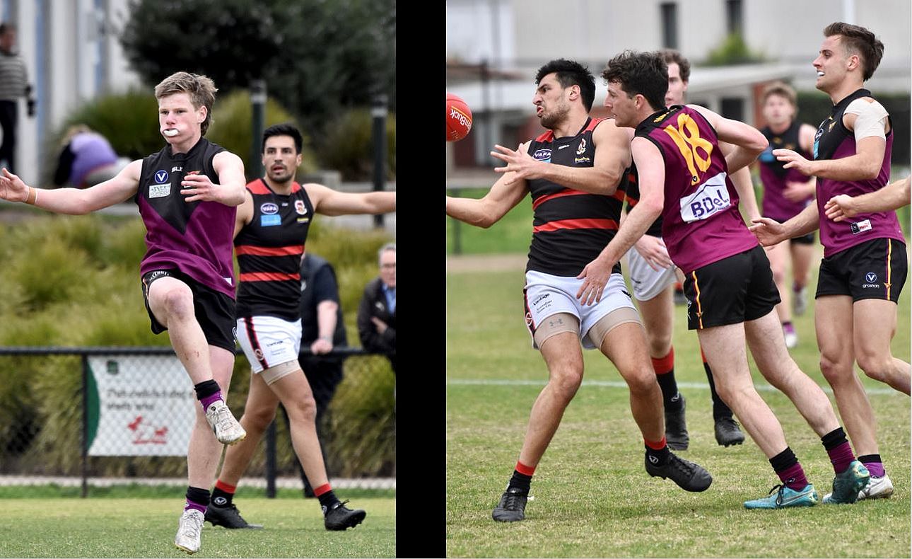 Defenders Mitchell Kirkwood-Scott and Joel Constable (18)