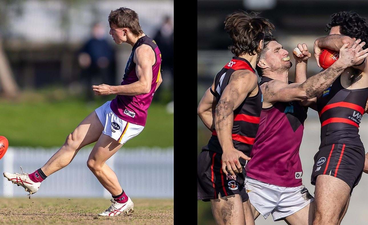 Archer Harrop kicks away , Brede Seccull at close quarters