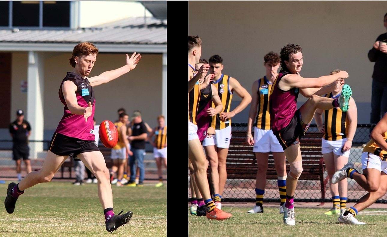 Will Gordon takes his kick alone but Jake Black is surrounded by St Bernard's opponents