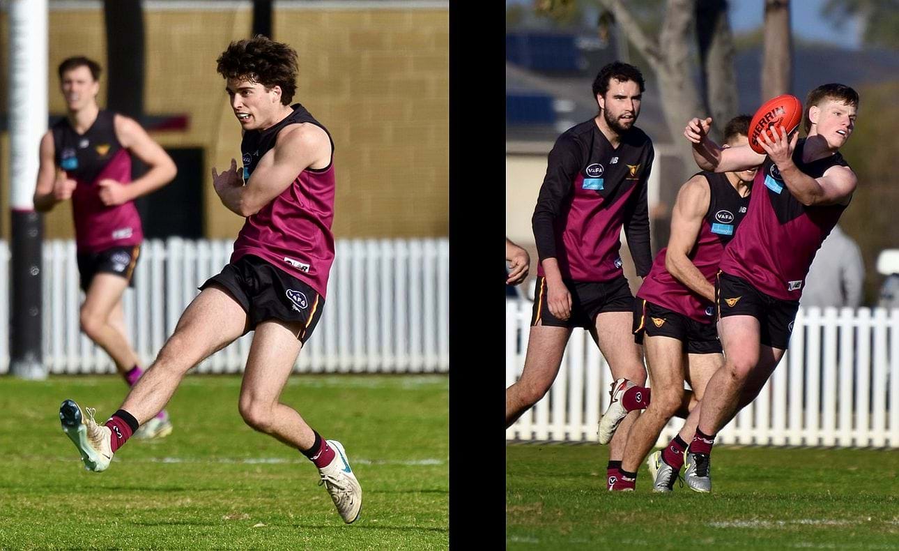 Noah Higgins and Mitch Kirkwood-Scott late in the game