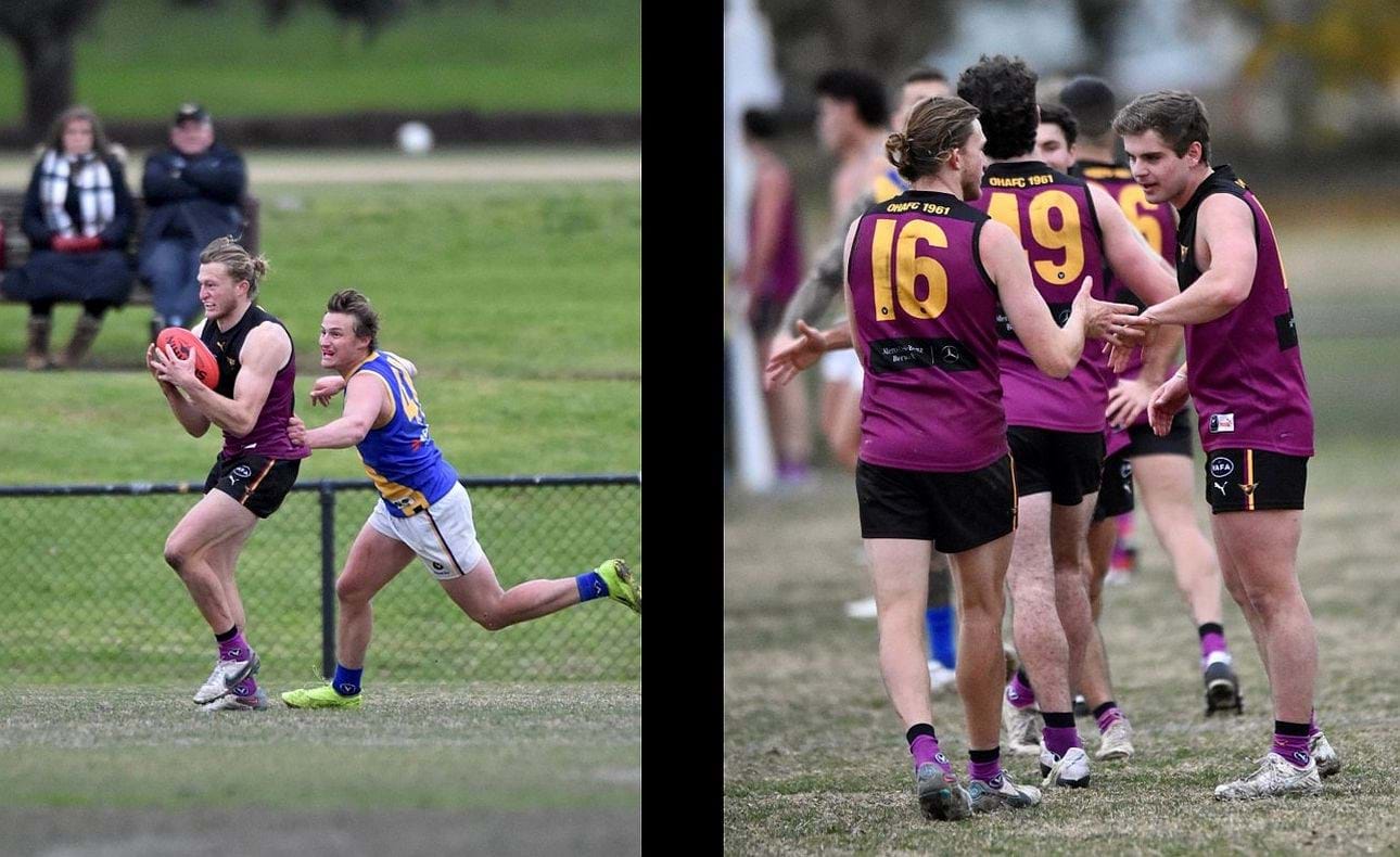 Rayner Seccull (16) marks out wide and later shares skin with Liam Wood behind team mate Tom McPhee (49)