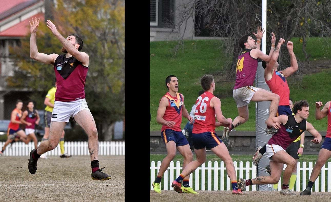 Will Barrie and Durras Seccull (14) about to mark