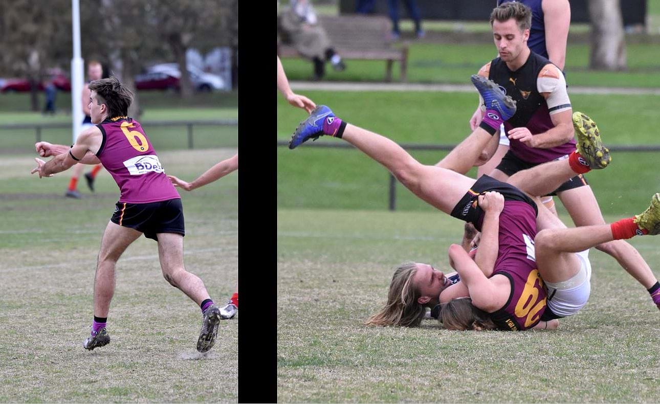 Another Gasparini (6) handball and the tangle of legs that is mainly Will Paul