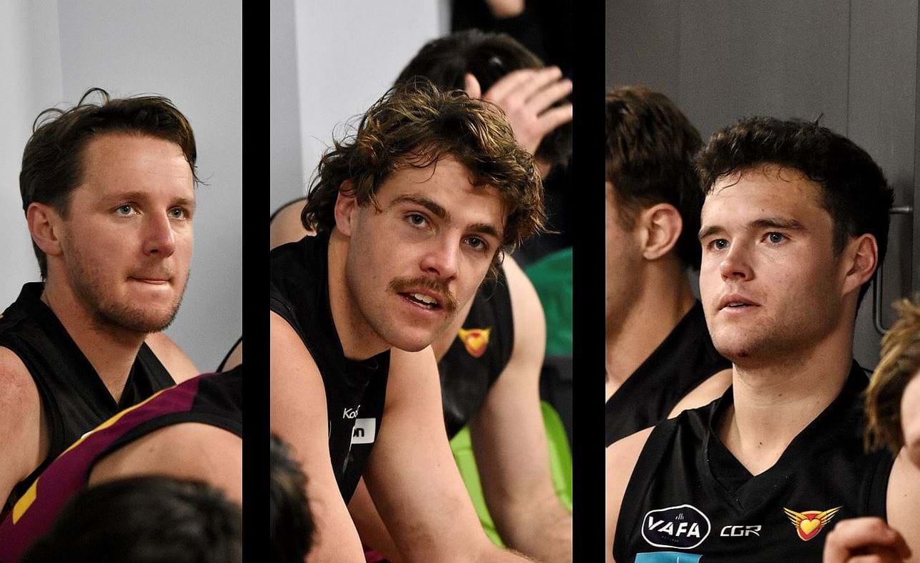 Pensive players Peter Gleadhill, Austin Bradkte and Sam Loewe after the narrow win ...