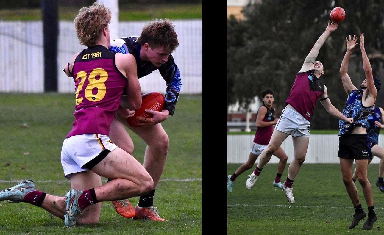 Rookie Flynn Gregor lays a strong tackle in his second senior game; Dre Stefanakis had an eventful 50th game for the club including a season high 7 goals despite being sent off earlier in the game