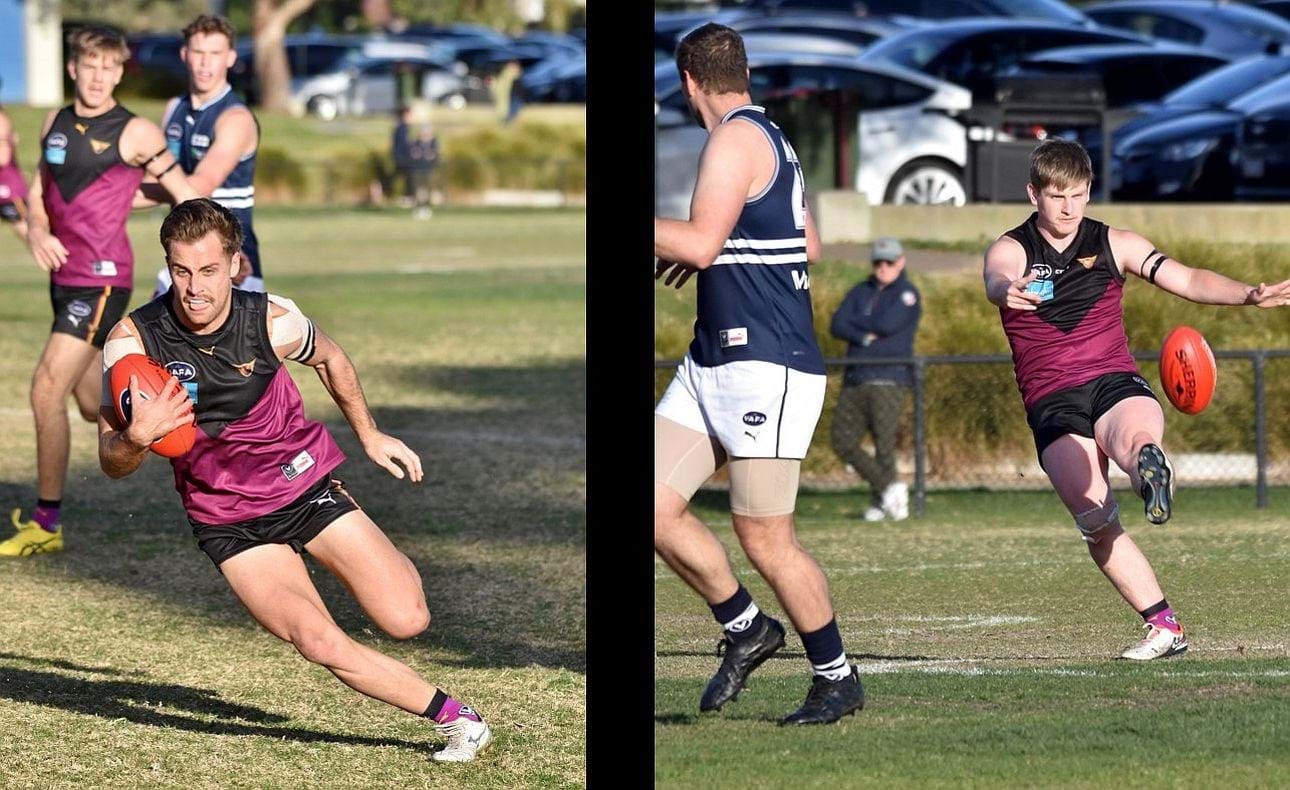 Brodie Steele takes off and Liam Kirkwood-Scott kicks clear