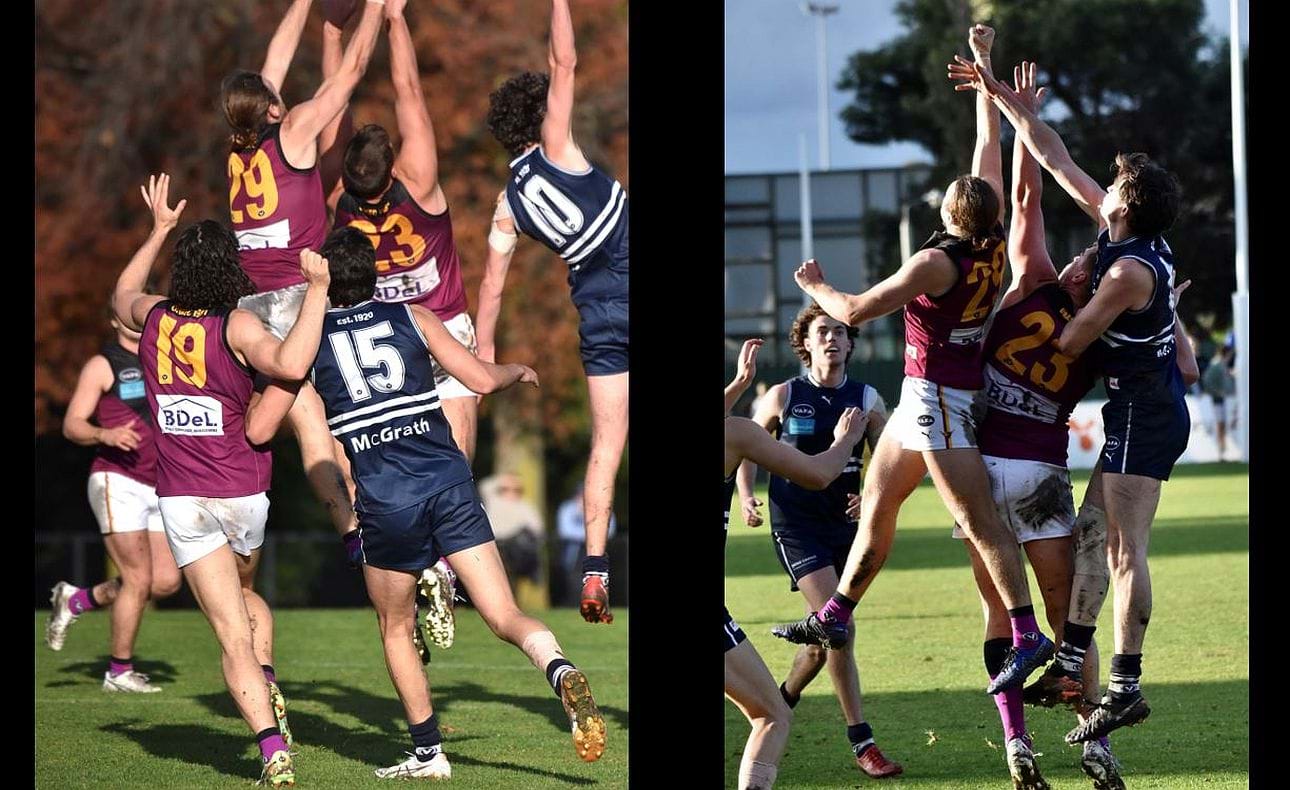 The long arms of Will Paul (29) and Lachie Treverton (23)