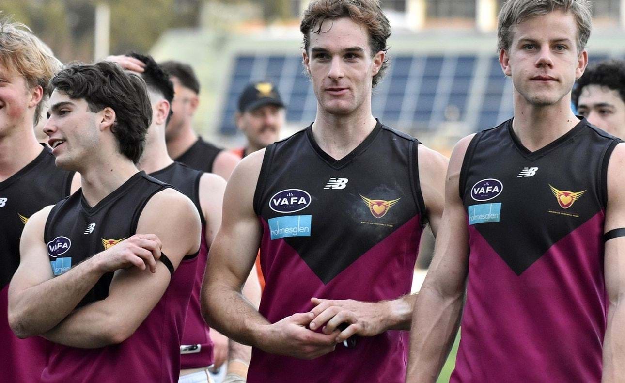 Under coach Daniel Ward the University Oval has turned into a happy hunting ground for the Bloods; having won there only once beforehand, this marked the sixth consecutive win at the Parkville ground under the long-serving coach.  No wonder Noah Higgins, Hugo Lynch and Mattias Rose are relaxed and happy at the end of the match.