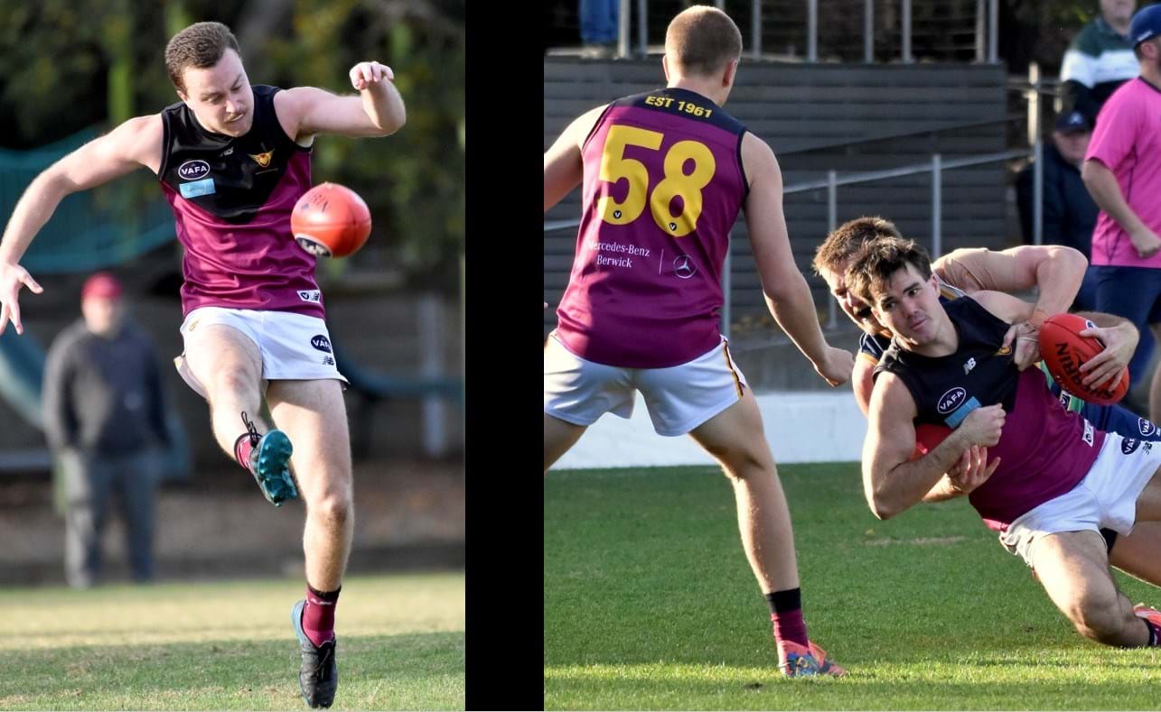 Max Sievers clears, Lachlan Giliam (58) sees Josh Gasparini taken to ground