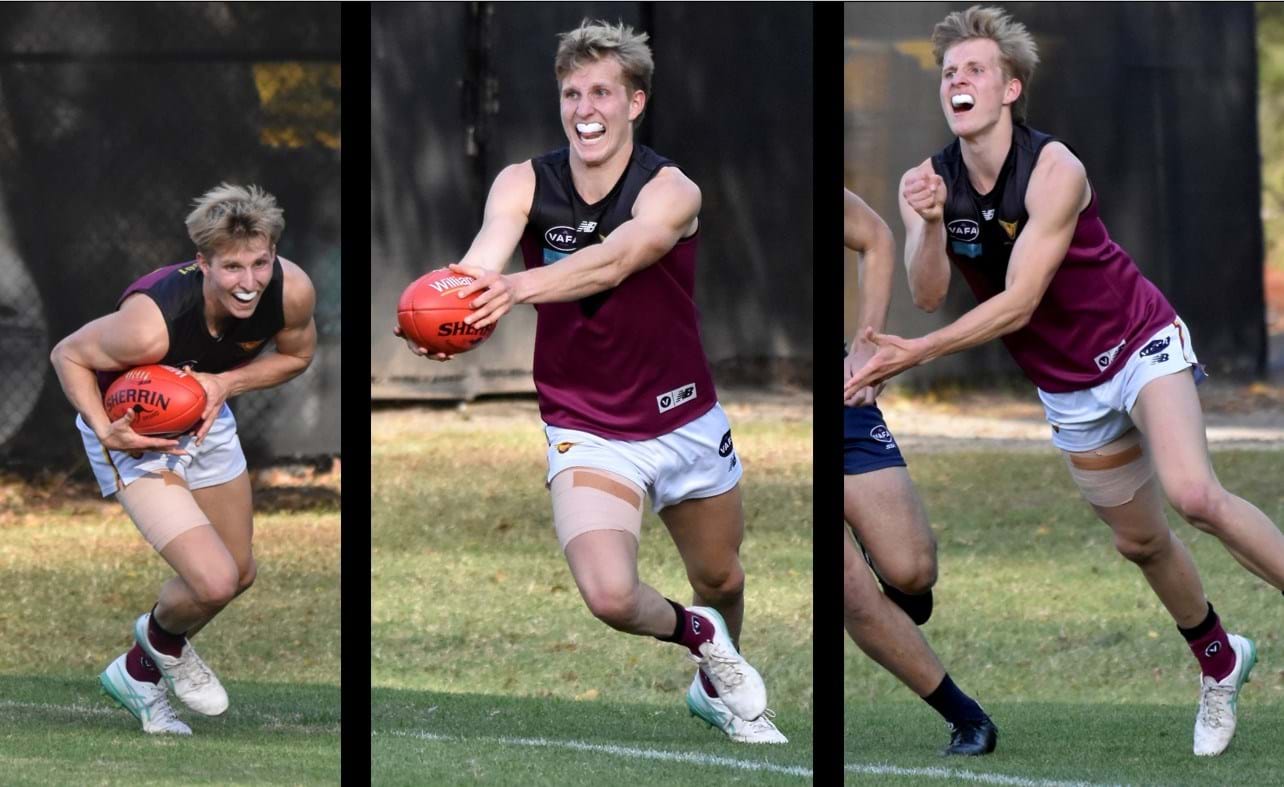 Charlie Harrop twisting and turning on the forward line