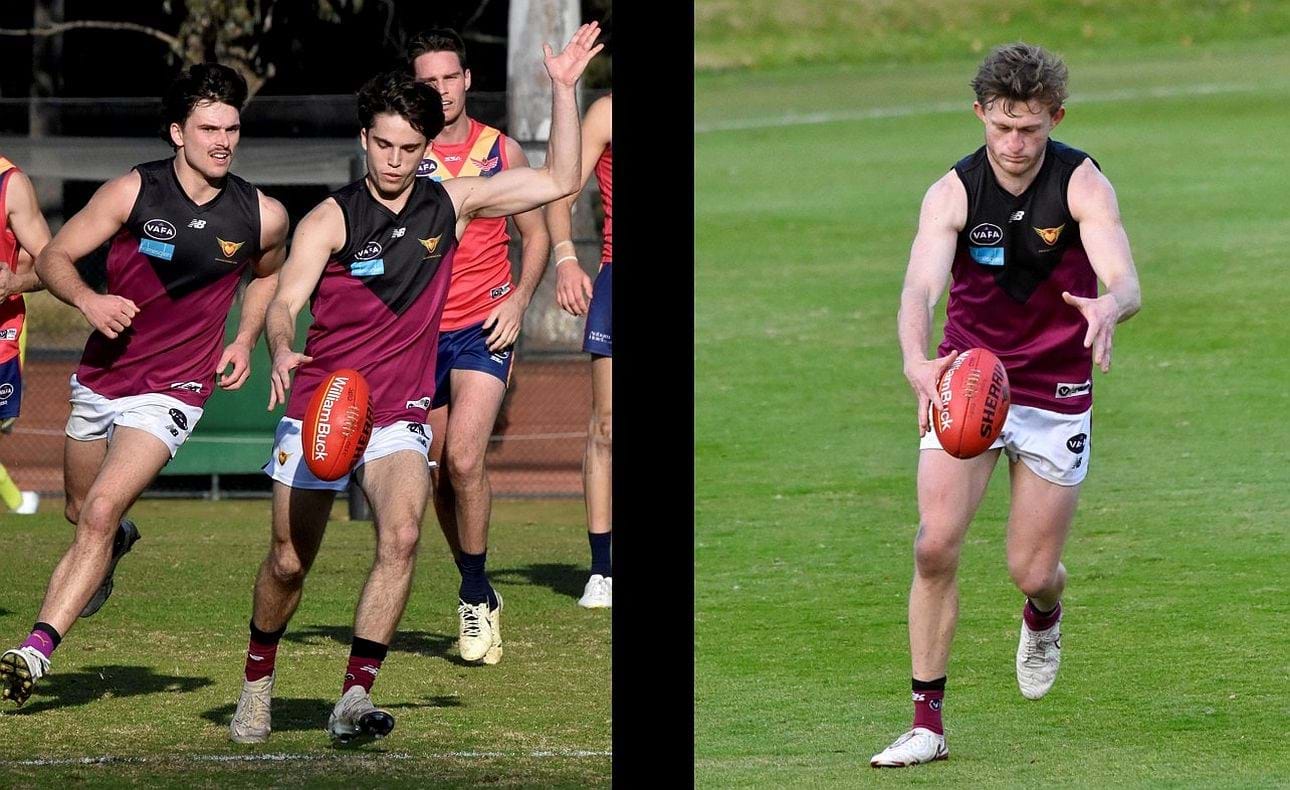 Noah Higgins and Raynor Seccull with plenty of time to clear the ball