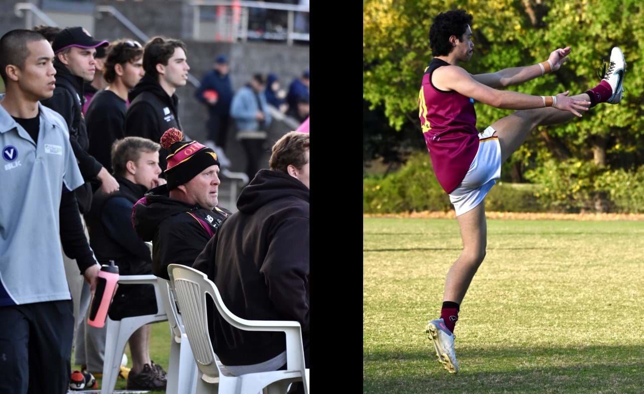 David Connell on the bench watching Josh Docking kick for goal