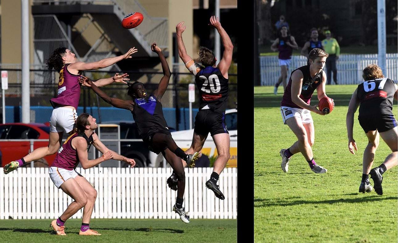 Nathan Dowsett soars over team mate Will Paul in the pack; Liam Kirkwood-Scott ready to deliver