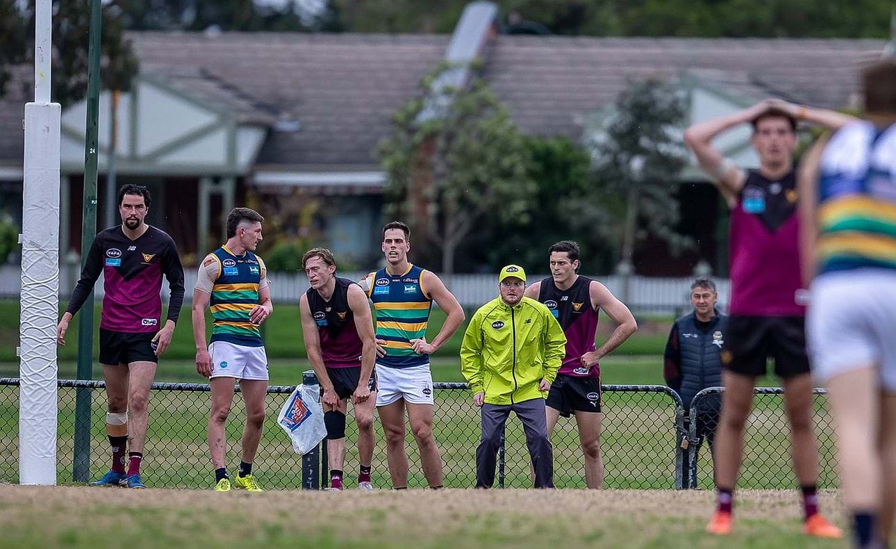 On the last line of defence, Jack Bell, Rayner Seccull and Kye Turner await a St Kevin's shot for goal