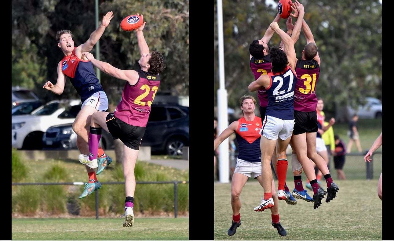 Brodie Findlay (23), Jack Bell (3) and Bailey Yates (31) do their thing in the air