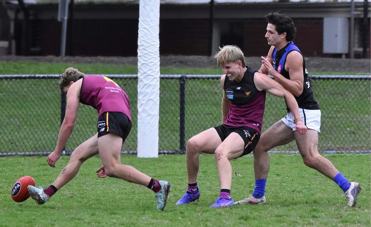 Hugo Nosiara collects a ground ball, protected by Charlie Harrop's shepherd