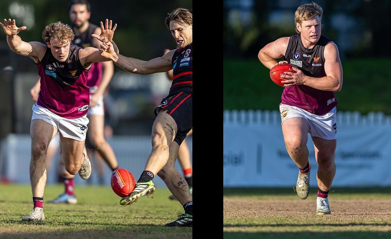 Joel Chilcott tries to spoil, Mitch Kirkwood-Scott breaks out of defence