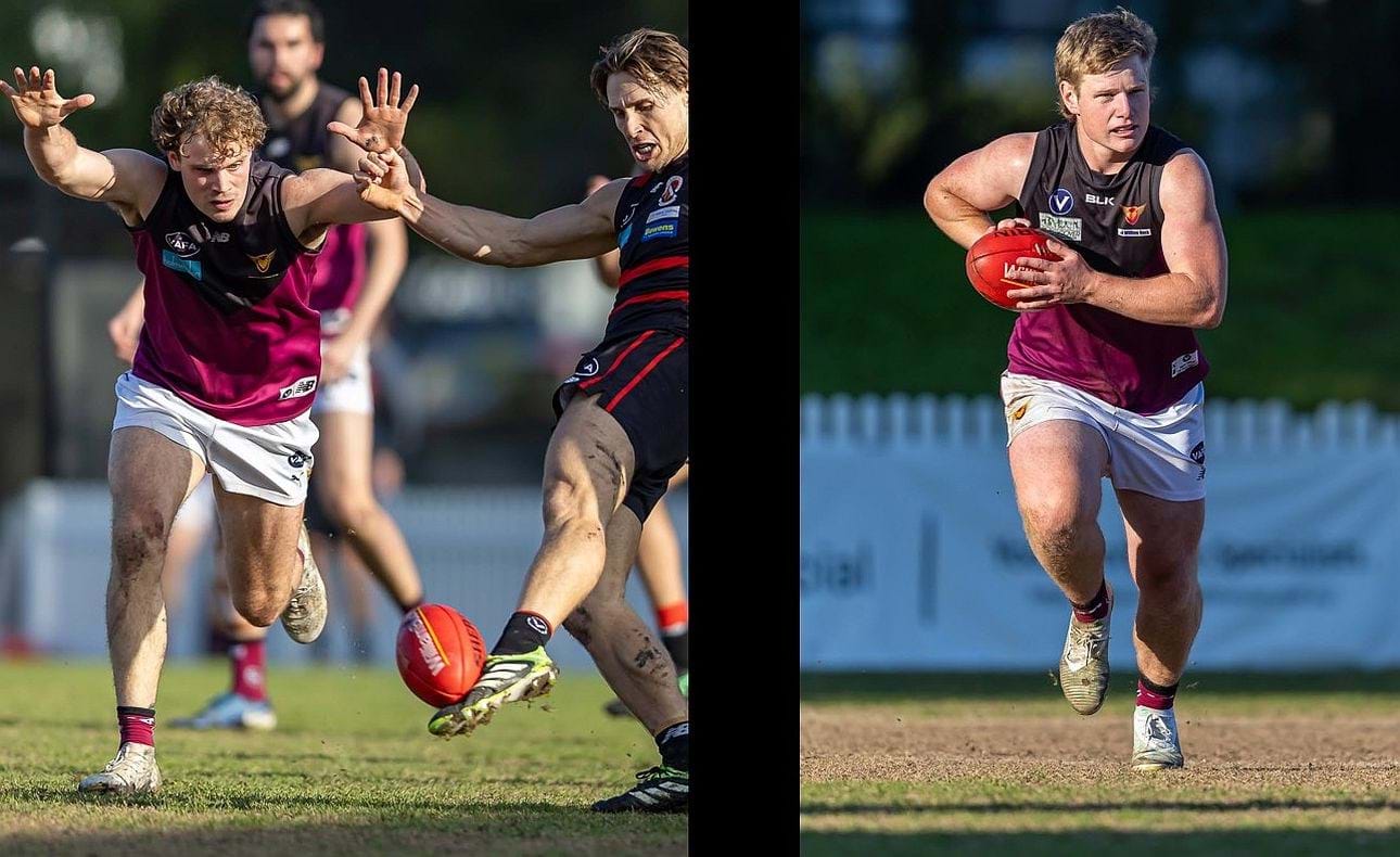 Joel Chilcott tries to spoil, Mitch Kirkwood-Scott breaks out of defence
